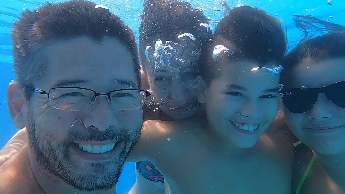 Florian Prensena with his wife and their two children